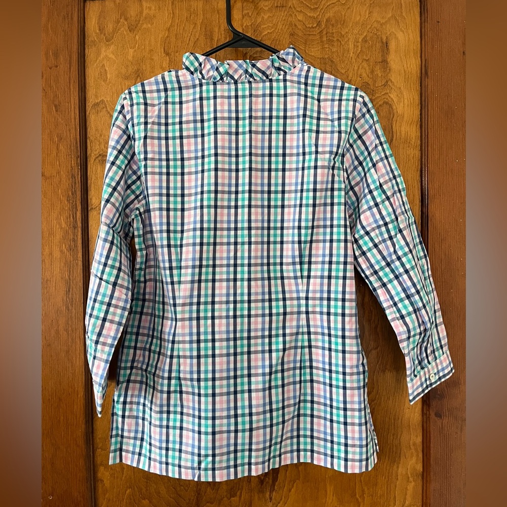 Talbots Multicolor Plaid Ruffle V-Neck Blouse - Picture 3 of 4